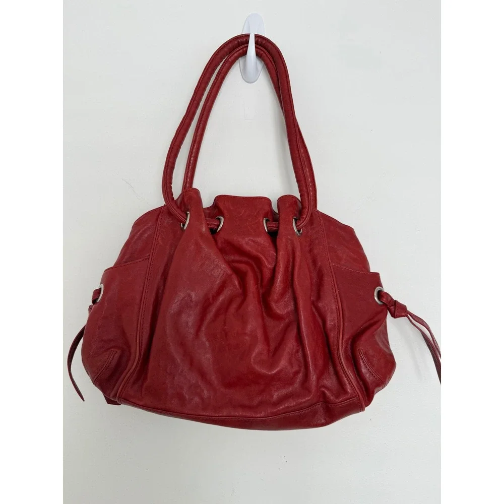 Y2K VTG Cole Haan 90s Rust Burnt Orange Leather Hobo Shoulder Bag Purse Tassles
